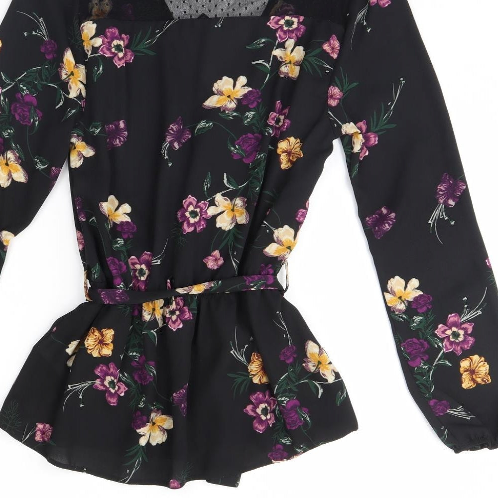 New Look Womens Black Floral  Basic Blouse Size 8