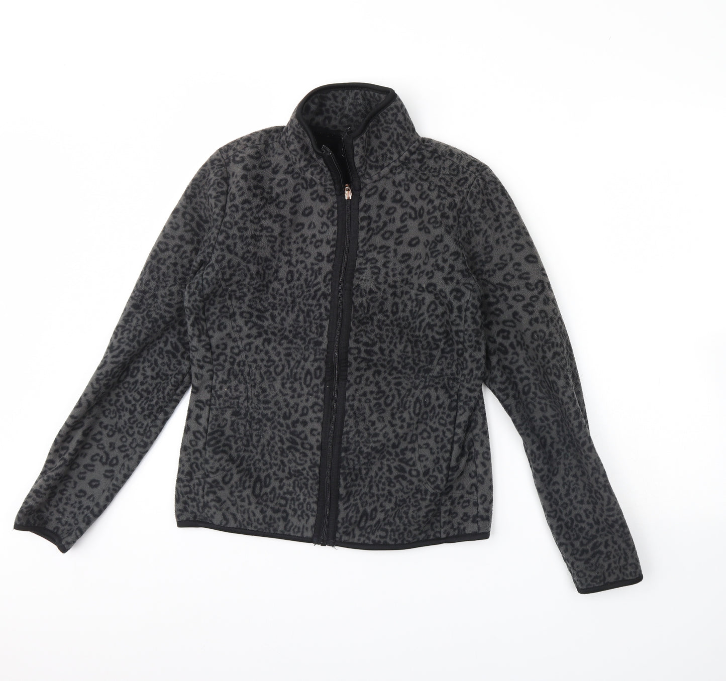 Barrage Womens Black Animal Print Fleece Jacket  Size S