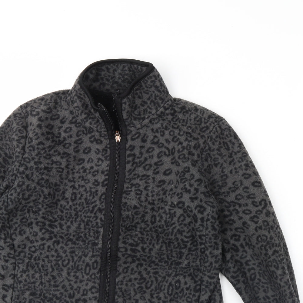 Barrage Womens Black Animal Print Fleece Jacket  Size S