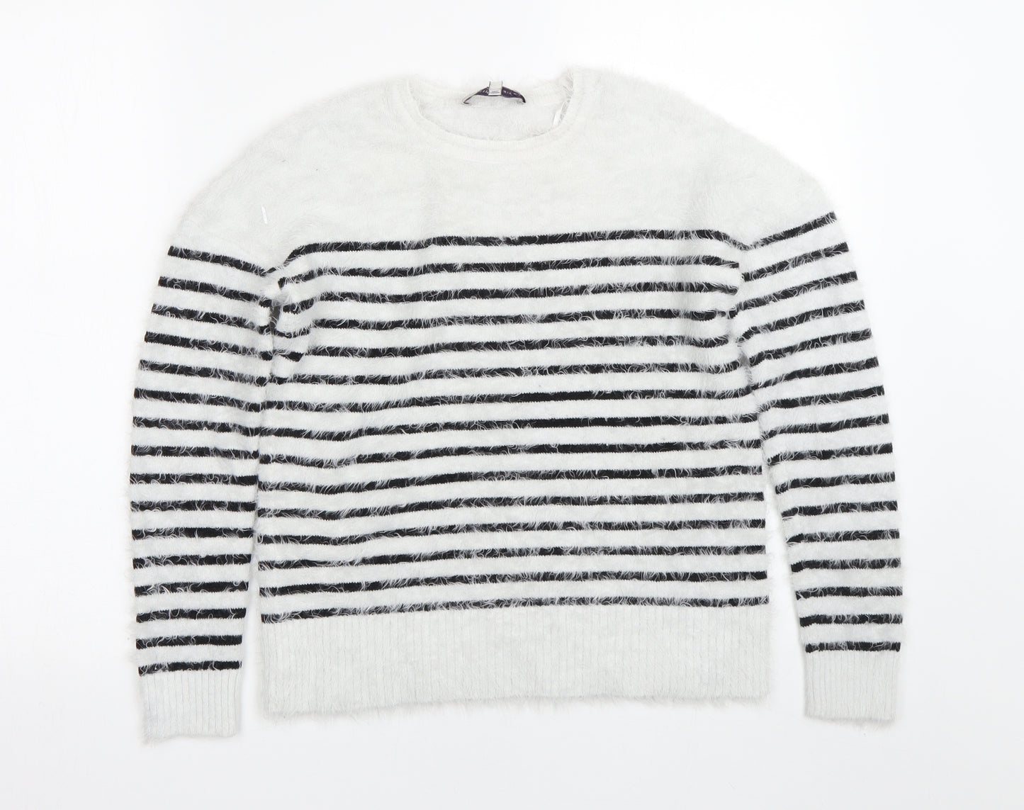 M&s Womens White Striped  Pullover Jumper Size 6