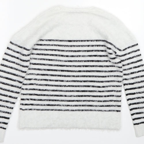 M&s Womens White Striped  Pullover Jumper Size 6