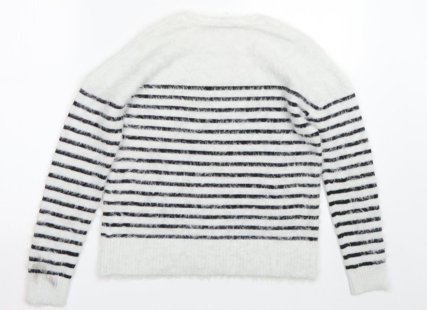 M&s Womens White Striped  Pullover Jumper Size 6