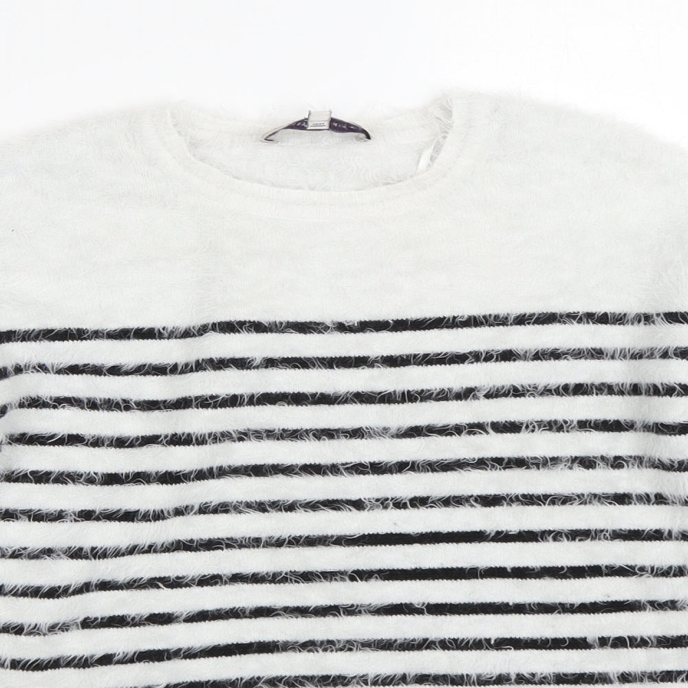 M&s Womens White Striped  Pullover Jumper Size 6