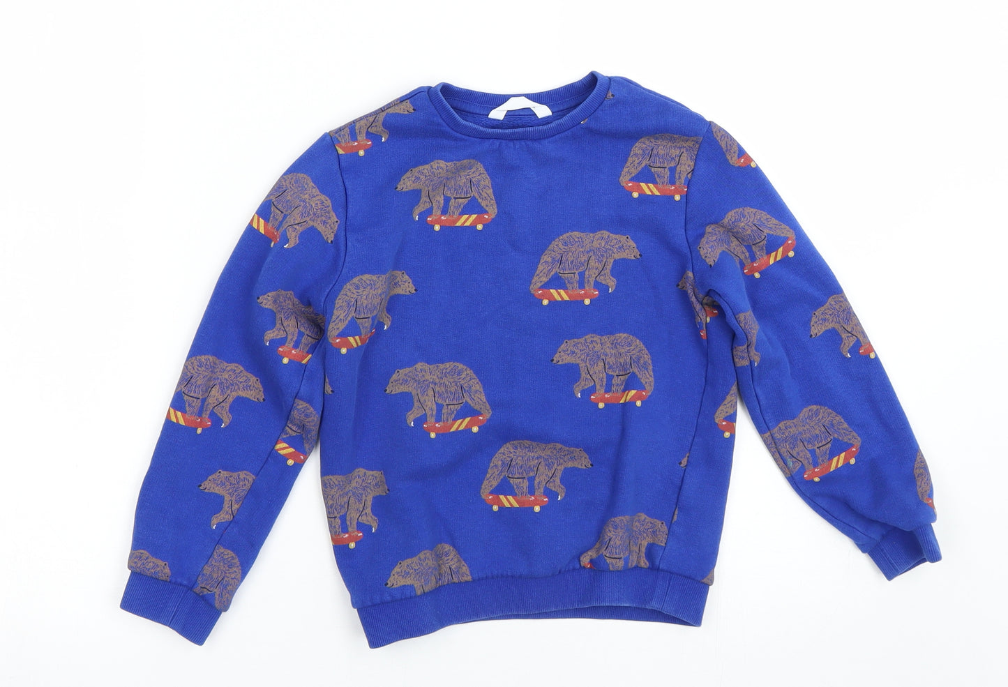 M&S Boys Blue Animal Print  Pullover Sweatshirt Size 5-6 Years  - Bear