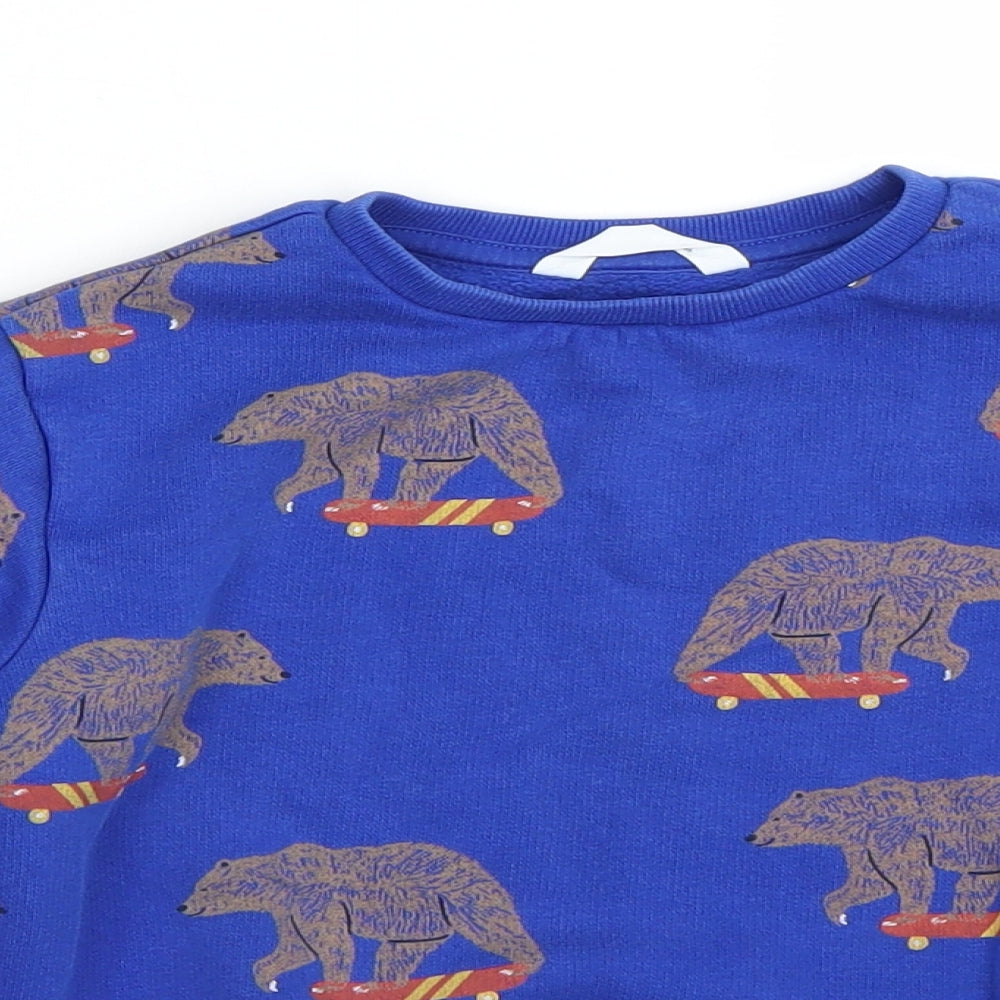 M&S Boys Blue Animal Print  Pullover Sweatshirt Size 5-6 Years  - Bear