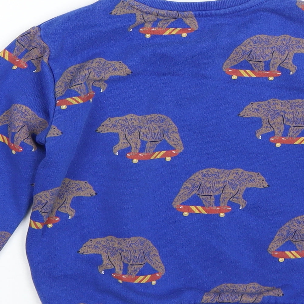 M&S Boys Blue Animal Print  Pullover Sweatshirt Size 5-6 Years  - Bear