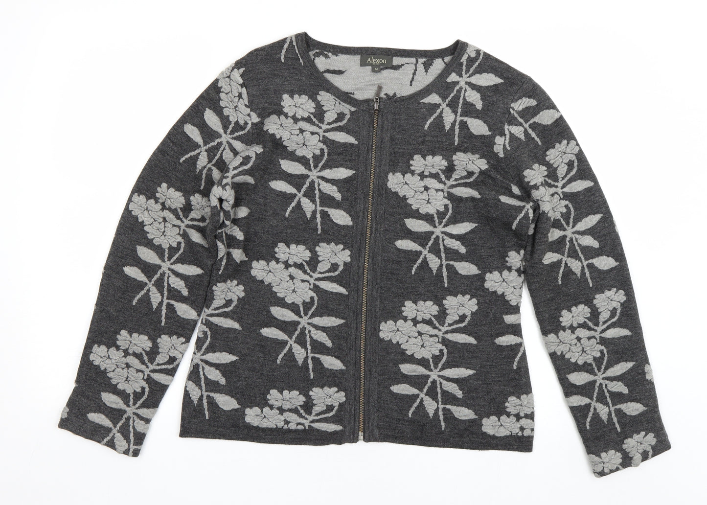 Alexon Womens Grey Floral  Full Zip Jumper Size M