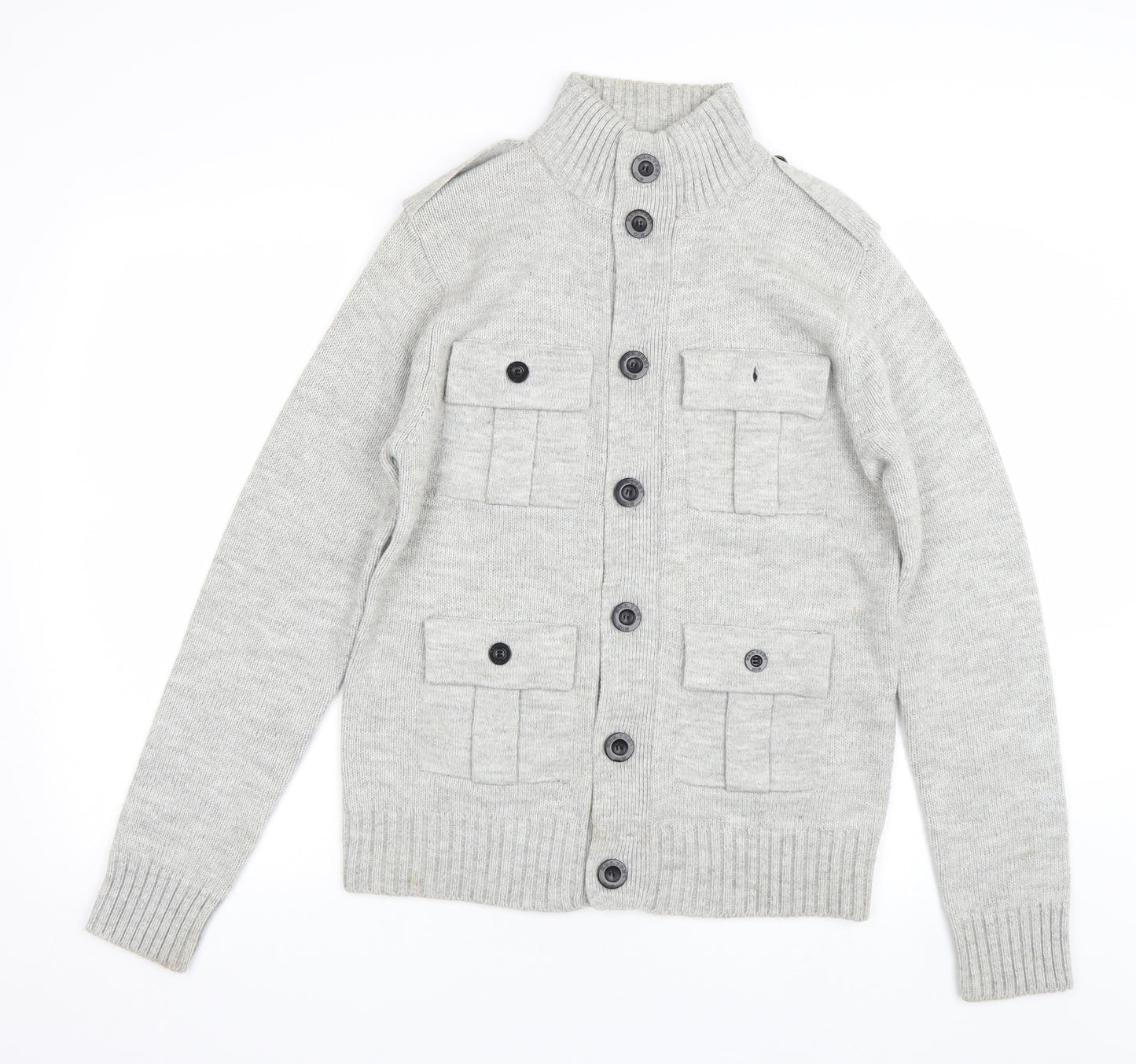 Dissident Mens Grey   Cardigan Jumper Size S