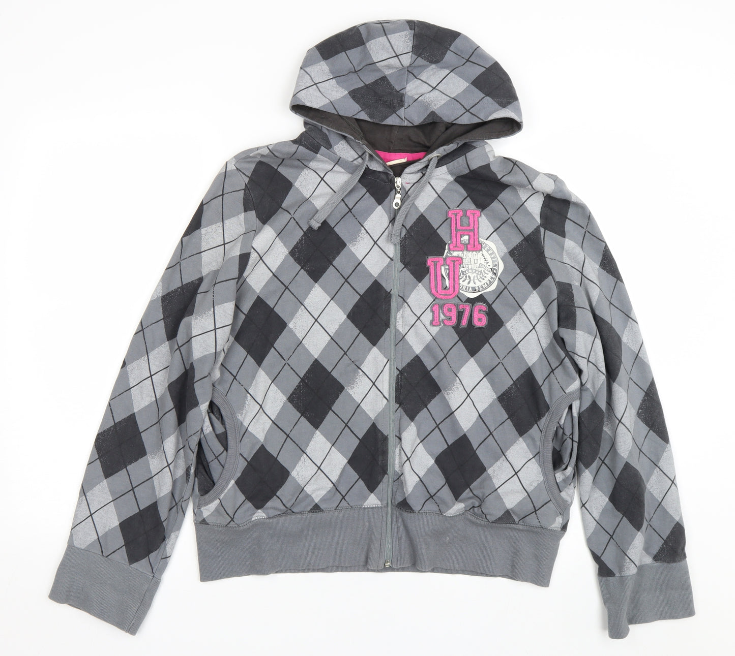 New Look Womens Grey Argyle/Diamond  Full Zip Hoodie Size 18