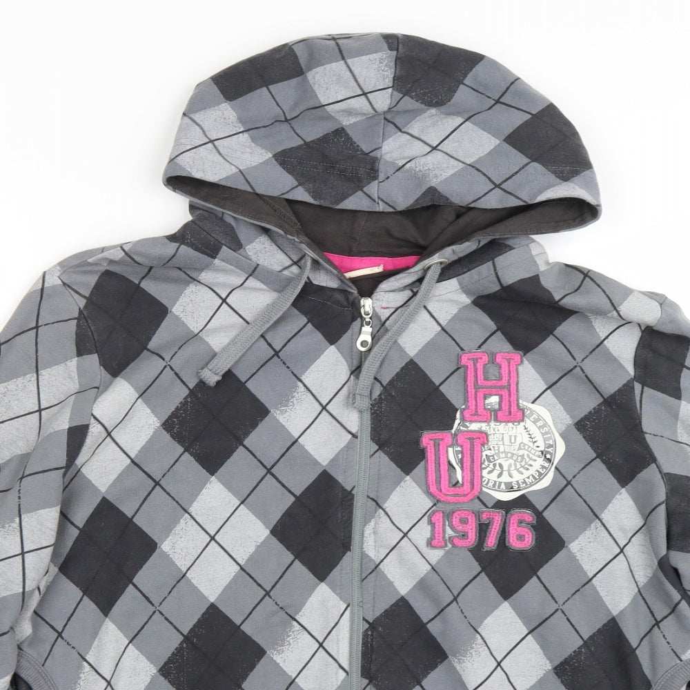 New Look Womens Grey Argyle/Diamond  Full Zip Hoodie Size 18