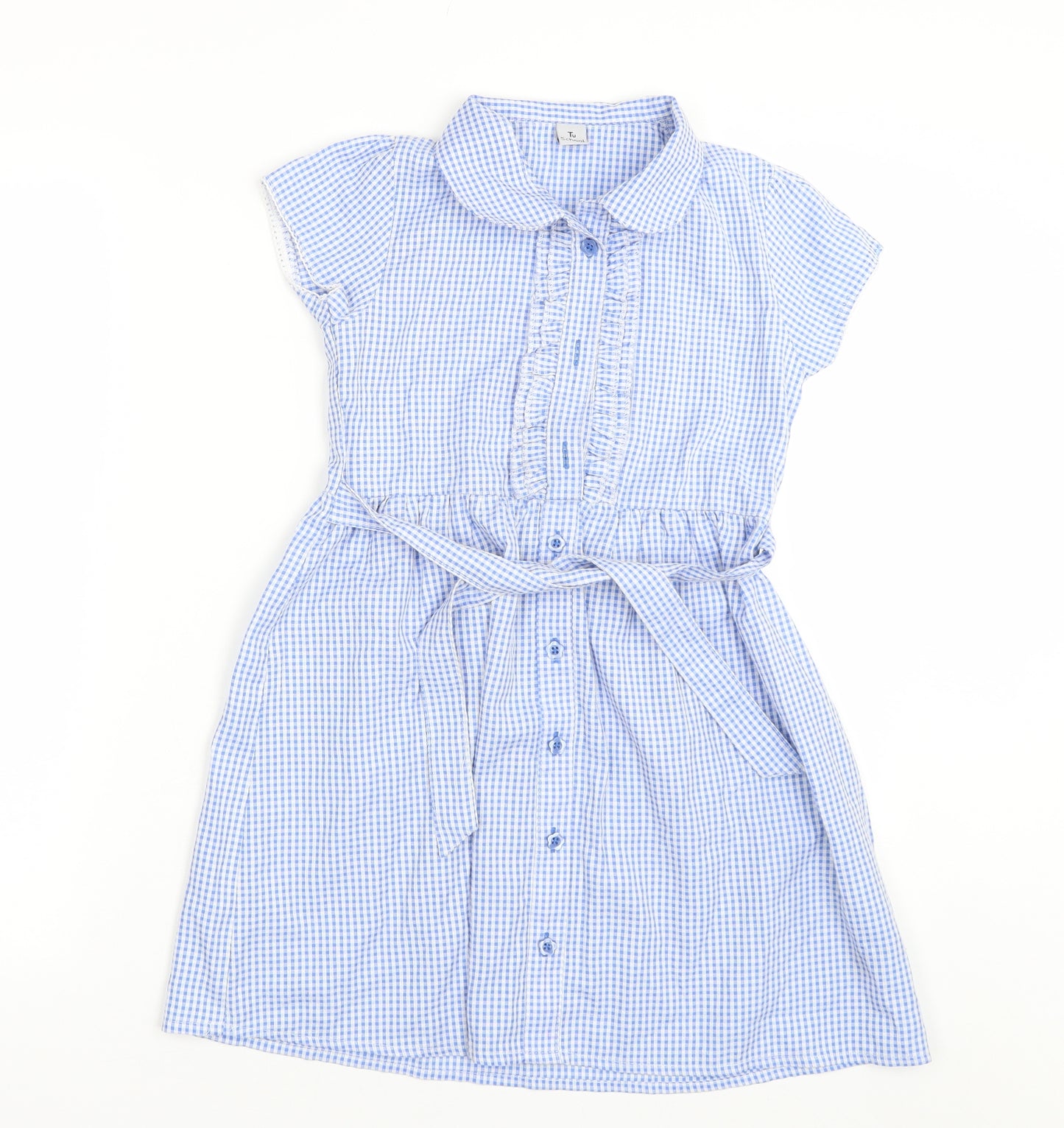 TU Girls Blue Check  Shirt Dress  Size 8 Years  - School uniform