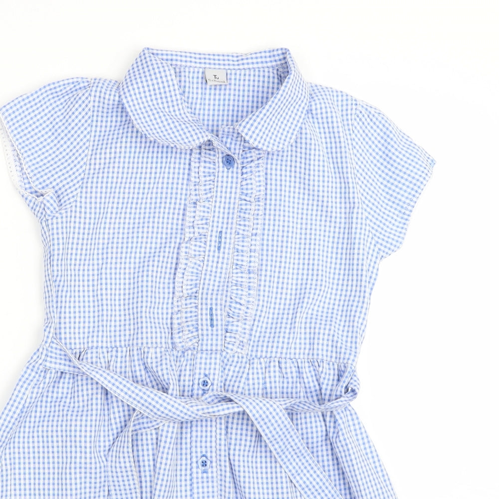 TU Girls Blue Check  Shirt Dress  Size 8 Years  - School uniform
