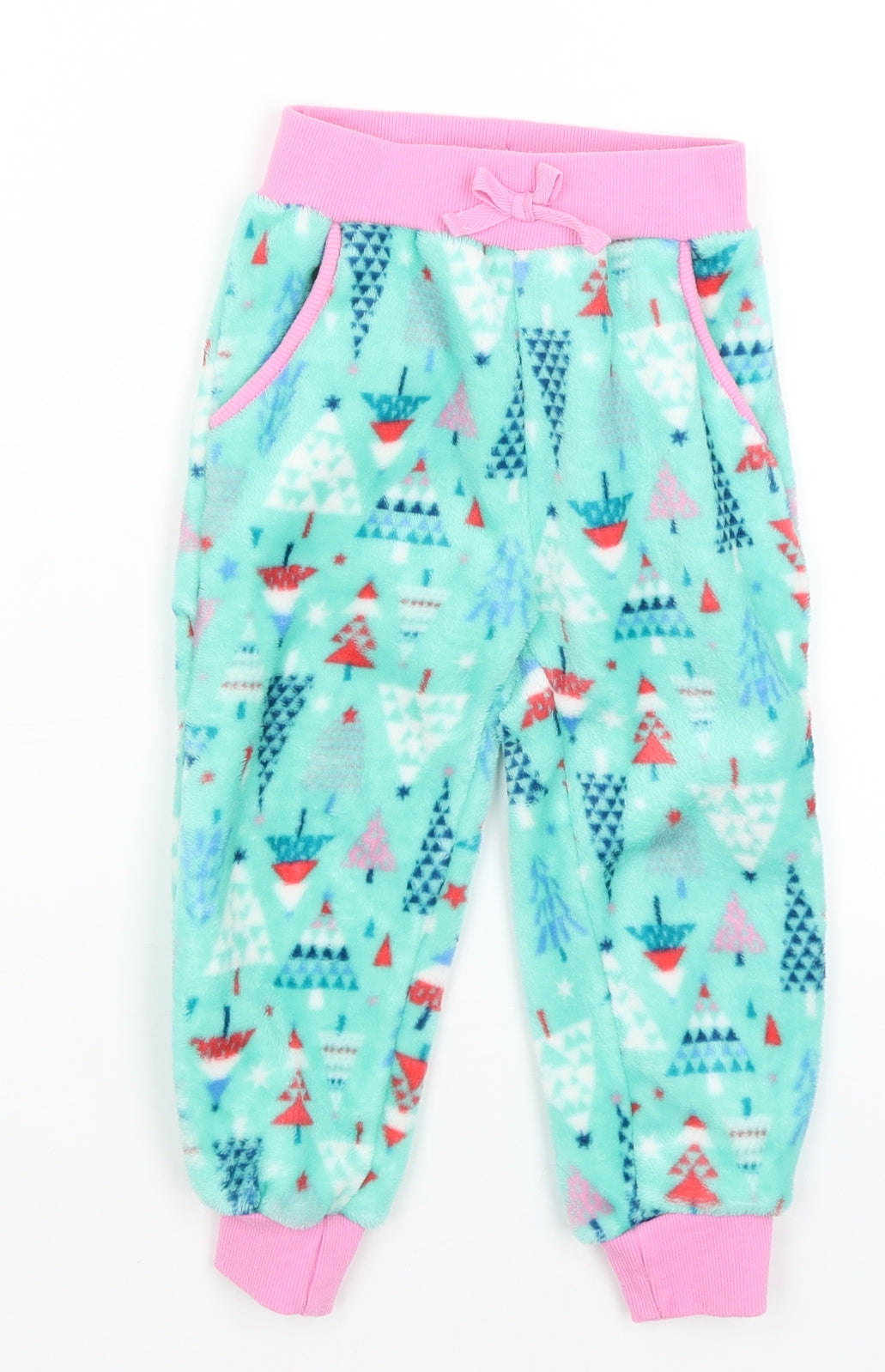 TU Girls Green Solid  Top Pyjama Set Size 2-3 Years  - Christmas Trees