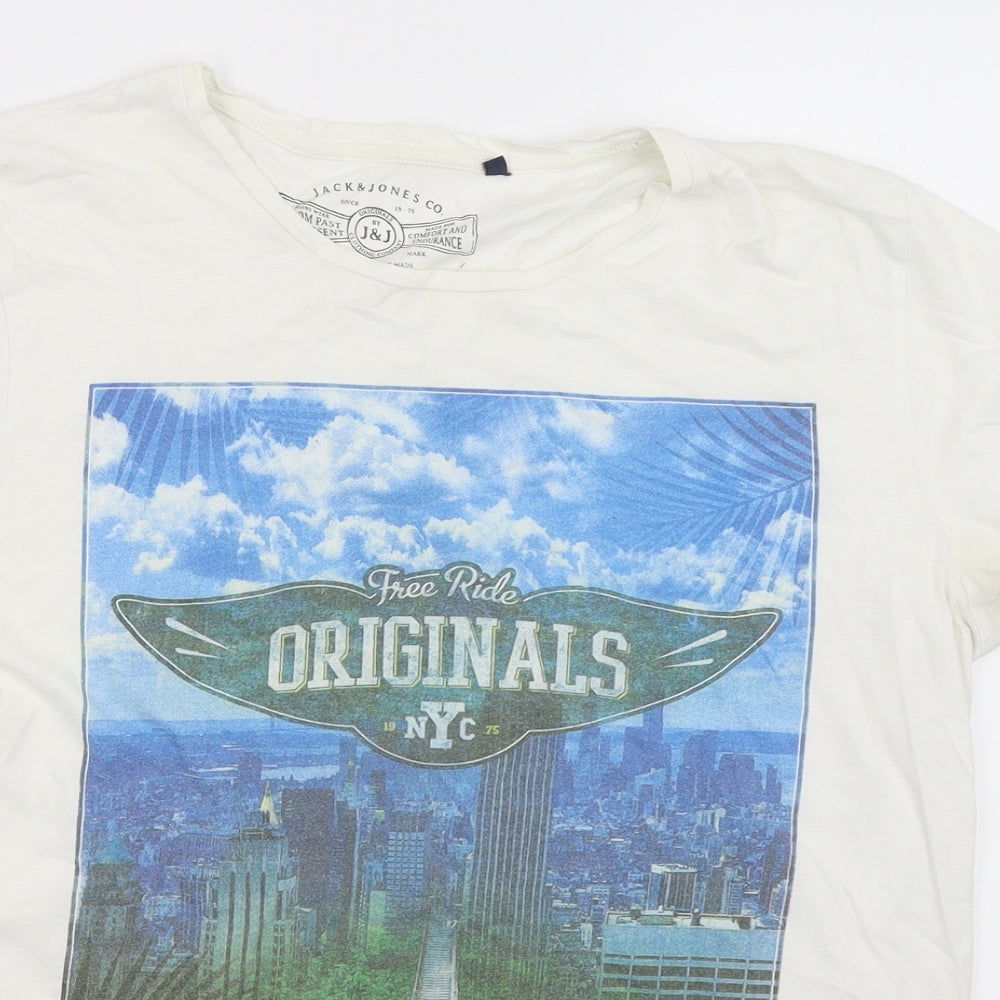 Jack Jones Mens White    T-Shirt Size L