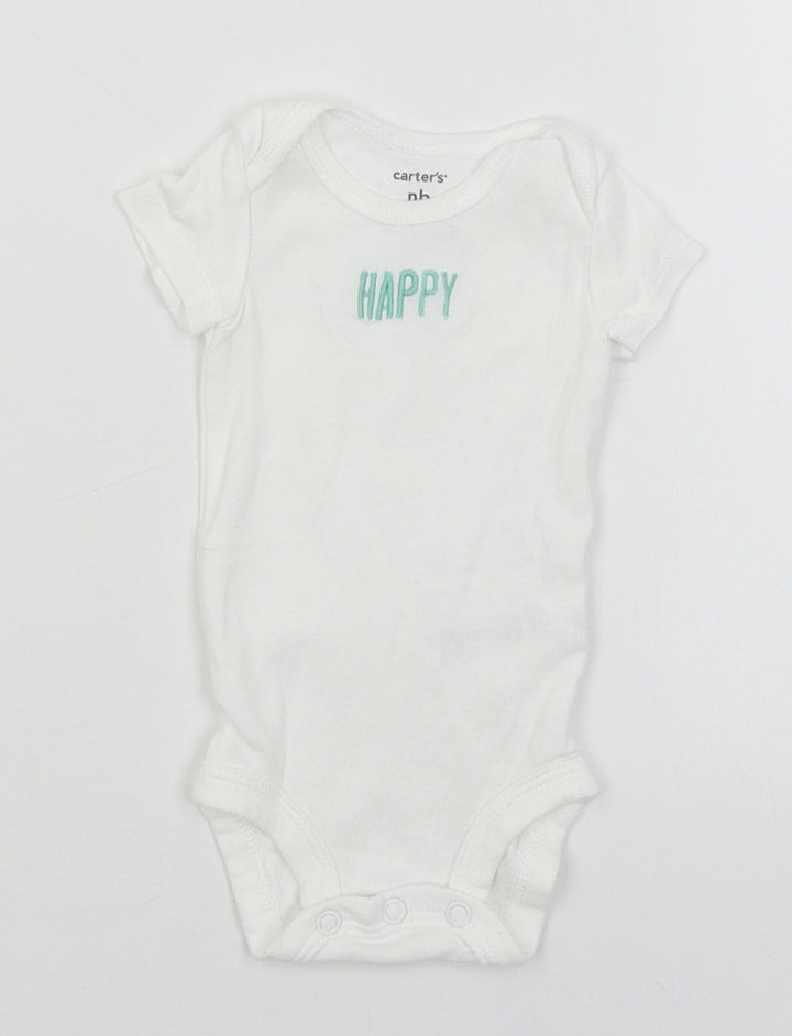 Carters Baby White   Romper One-Piece Size Newborn  - Happy