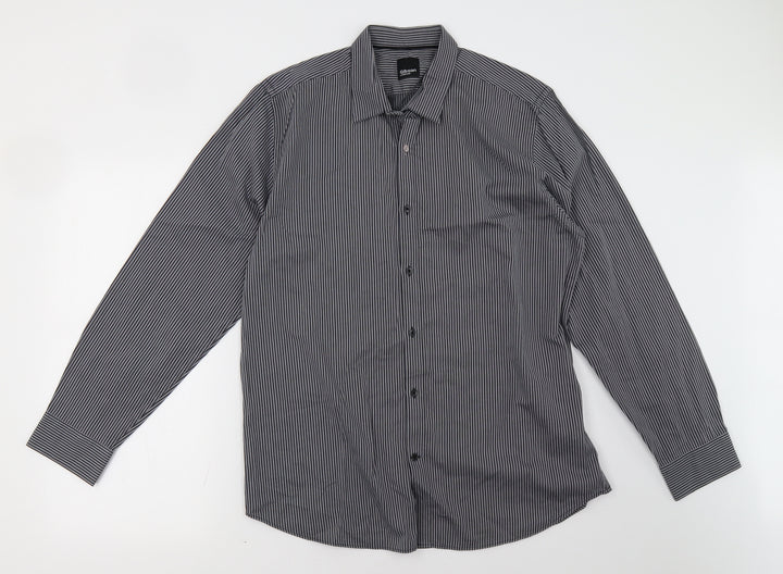 gibson Mens Black Striped Button-Up Size 16.5