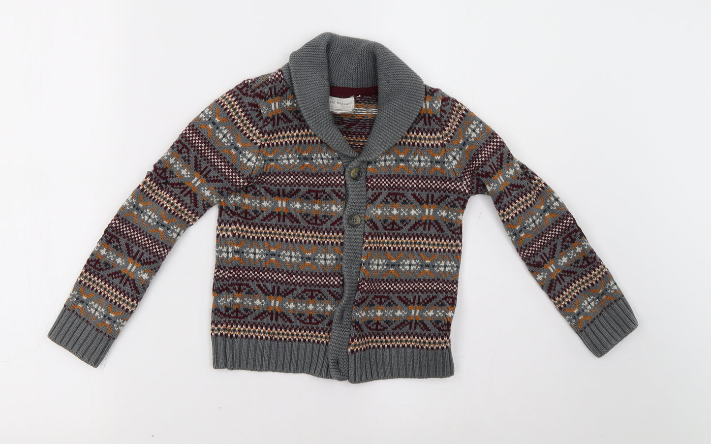 roriewhelan Boys Grey Geometric  Cardigan Jumper Size 3-4 Years