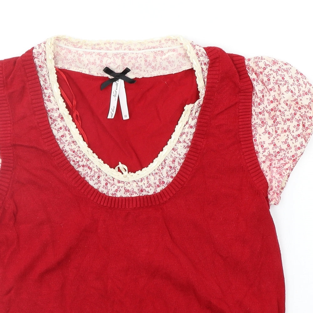 NEXT Womens Red Floral  Pullover Jumper Size 12