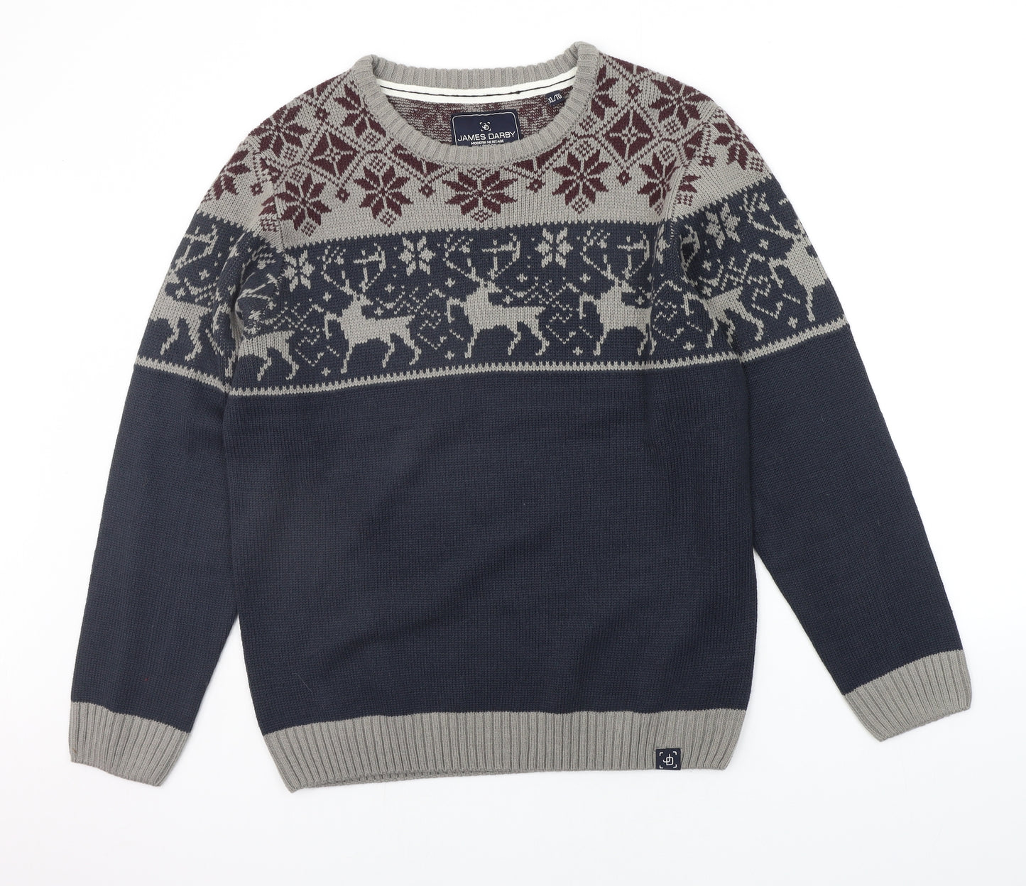 James Darby Mens Blue Geometric  Pullover Jumper Size XL  - CHRISTMAS