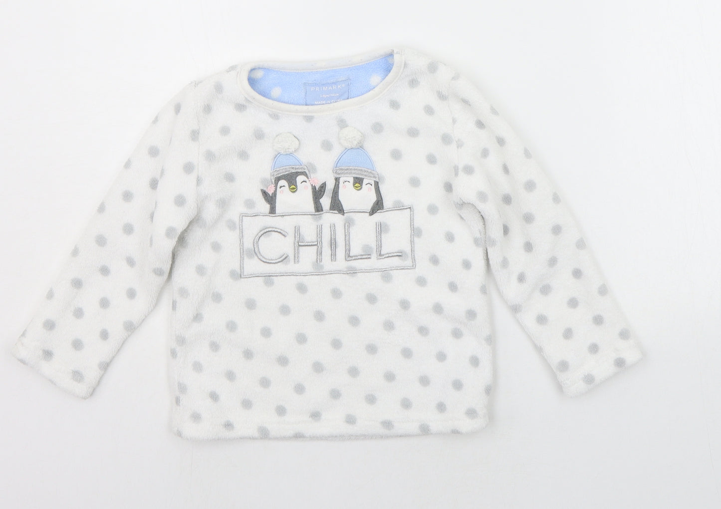 Primark Girls White Polka Dot  Top Pyjama Top Size 3-4 Years  - PENGUIN