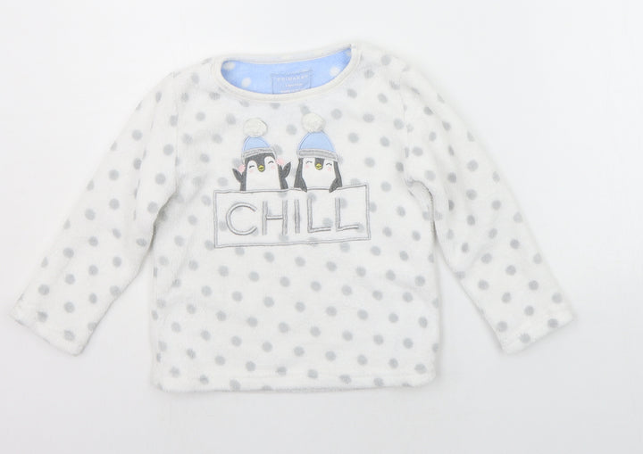 Primark Girls White Polka Dot  Top Pyjama Top Size 3-4 Years  - PENGUIN