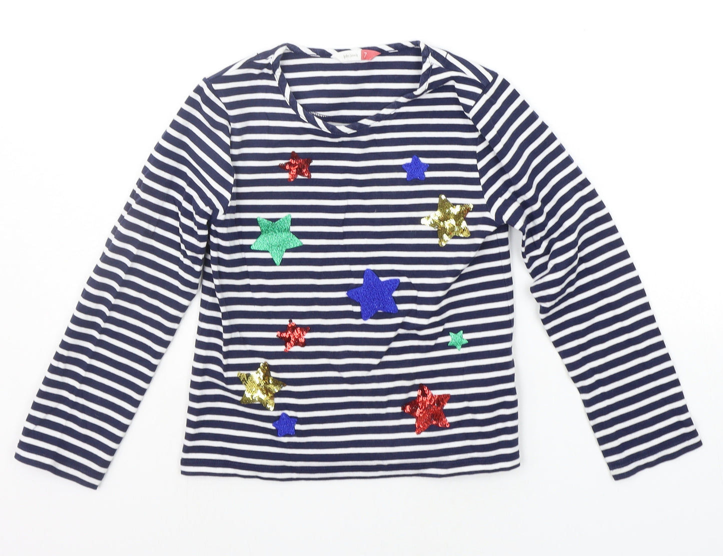 John Lewis Girls Blue Striped  Basic T-Shirt Size 7 Years  - SEQUIN