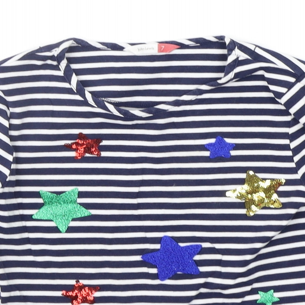 John Lewis Girls Blue Striped  Basic T-Shirt Size 7 Years  - SEQUIN