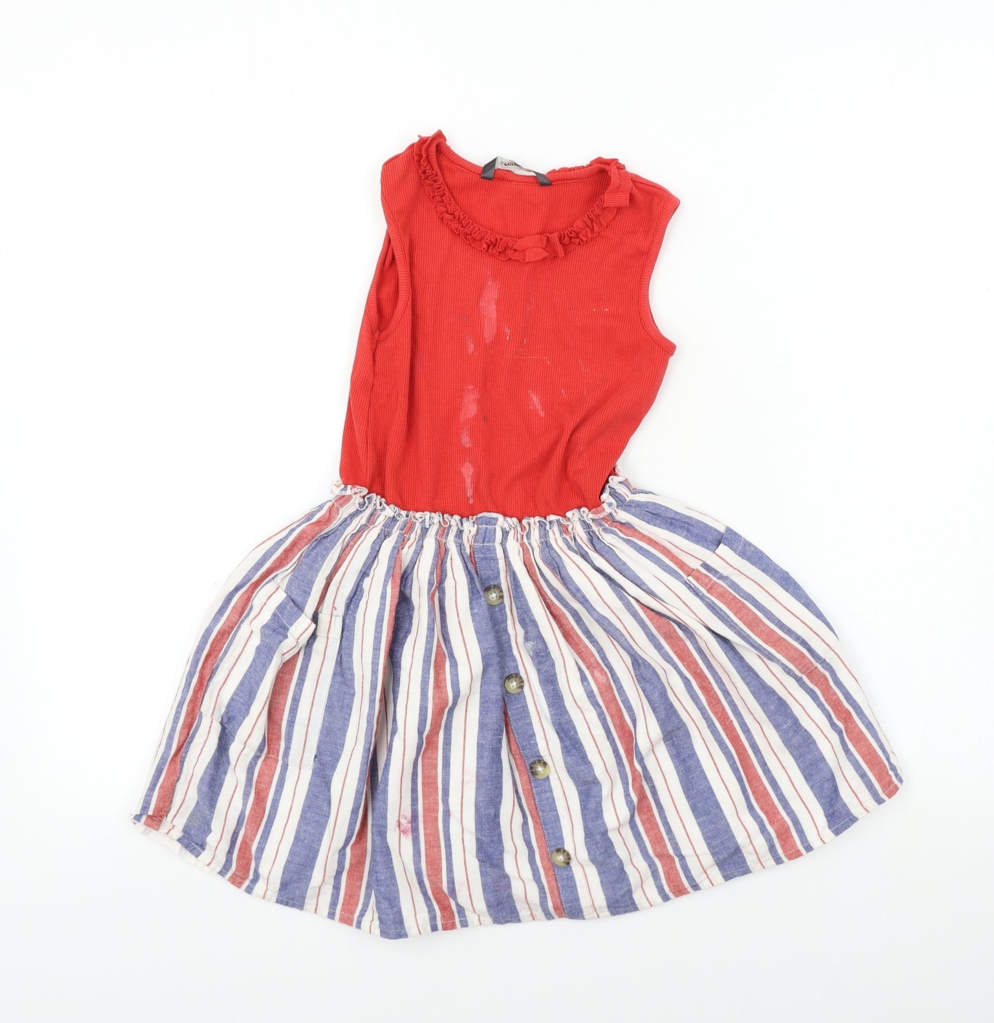George  Girls Red Striped  A-Line  Size 6-7 Years