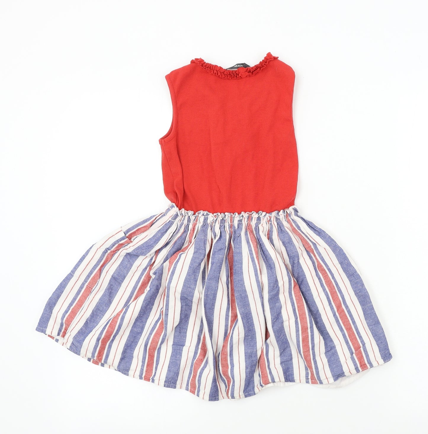 George  Girls Red Striped  A-Line  Size 6-7 Years