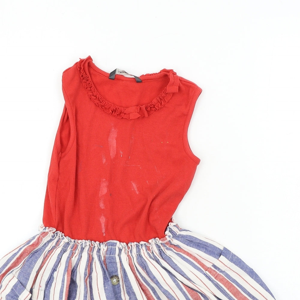 George  Girls Red Striped  A-Line  Size 6-7 Years