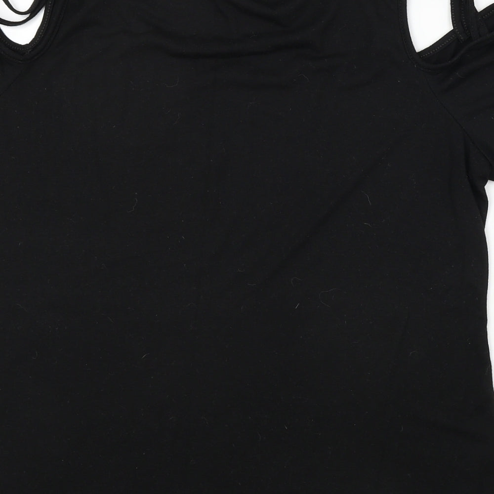 Preworn  Womens Black  Viscose Basic T-Shirt Size 4XL Scoop Neck