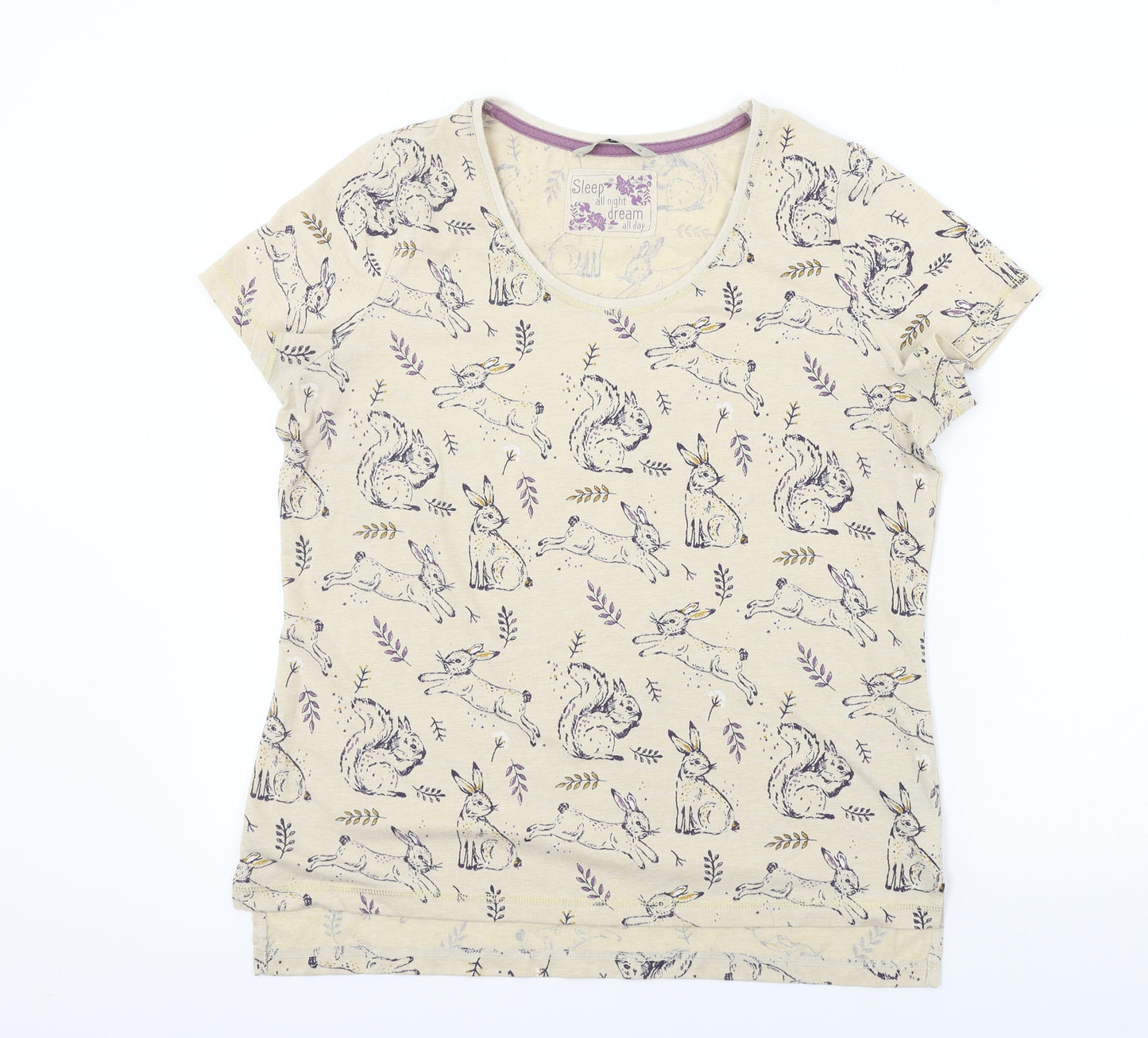 TU Womens Beige Animal Print  Basic T-Shirt Size 14