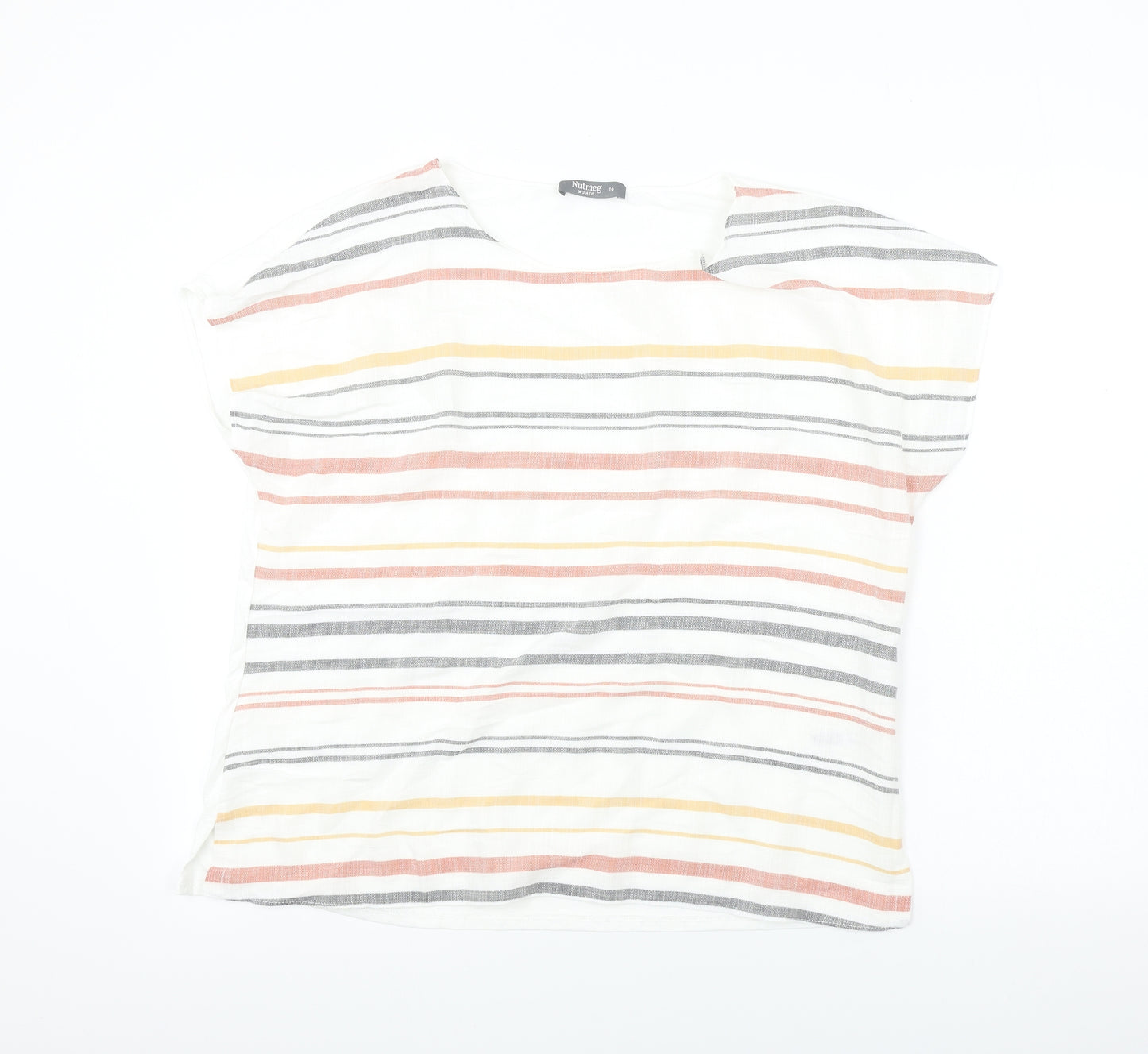 Nutmeg  Womens White Striped Viscose Basic T-Shirt Size 14 V-Neck
