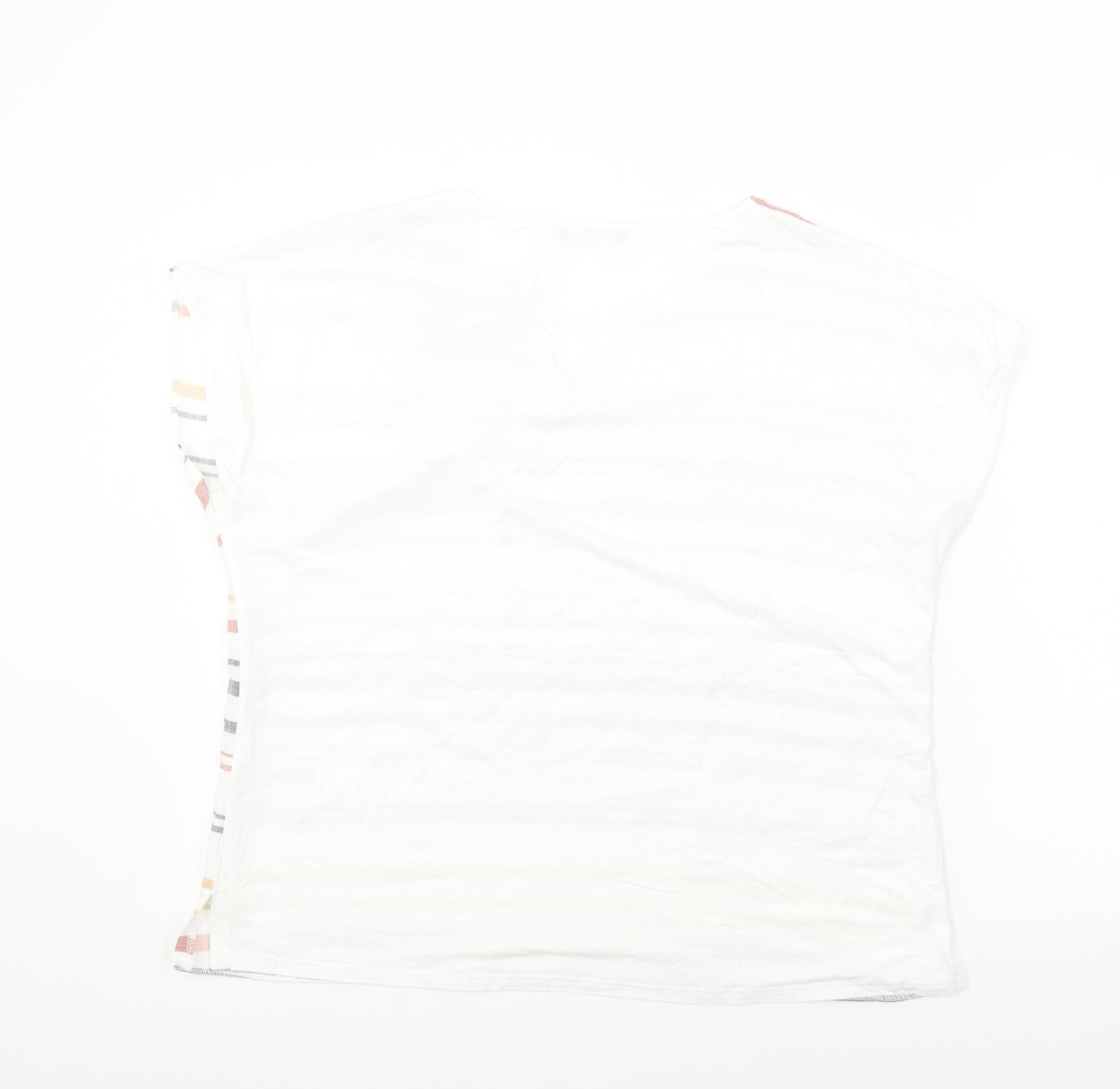Nutmeg  Womens White Striped Viscose Basic T-Shirt Size 14 V-Neck