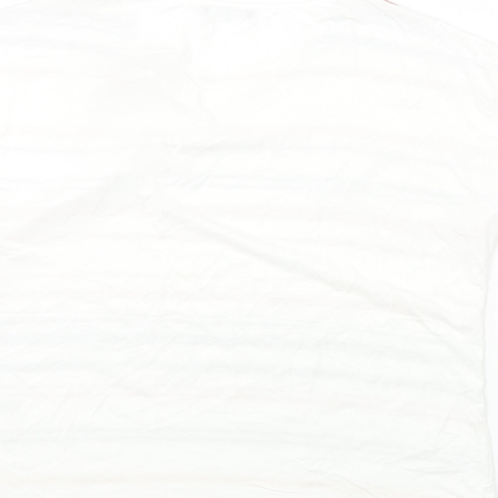 Nutmeg  Womens White Striped Viscose Basic T-Shirt Size 14 V-Neck