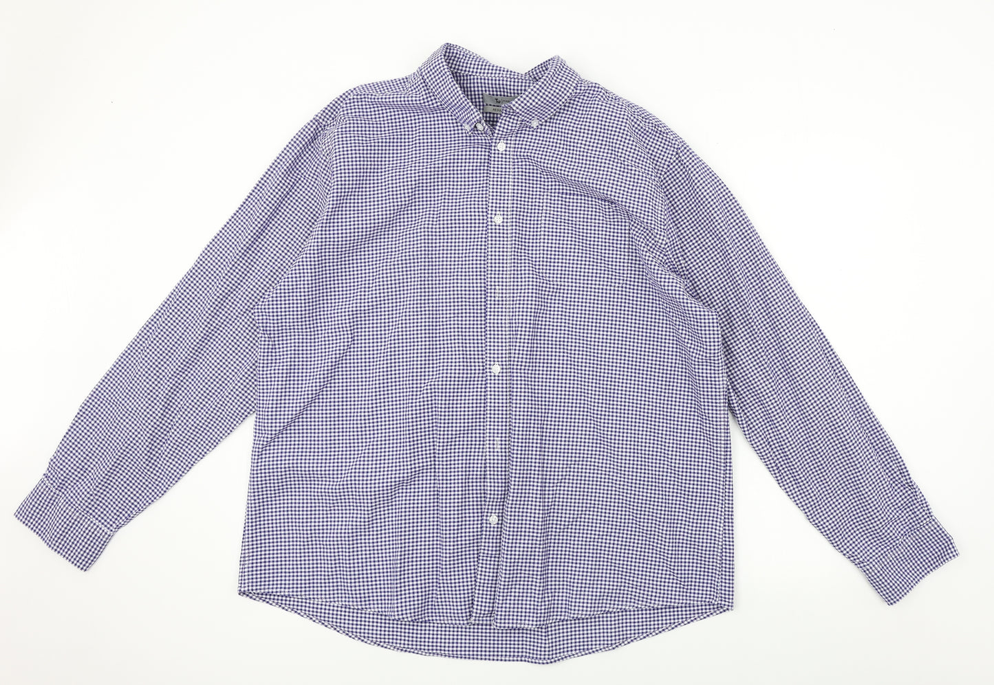 TU Mens Blue Check   Button-Up Size XL