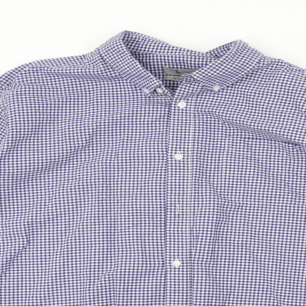 TU Mens Blue Check   Button-Up Size XL