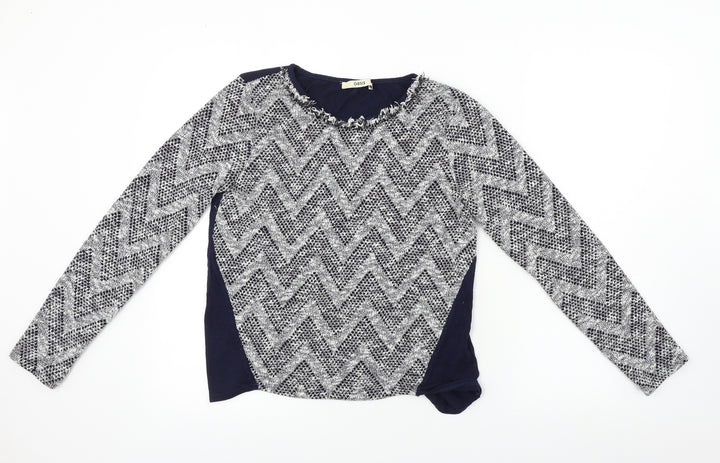 Oasis  Womens Blue Geometric  Basic T-Shirt Size S