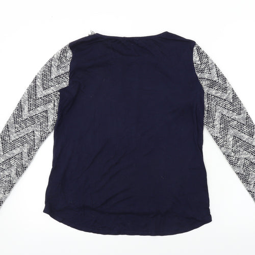 Oasis  Womens Blue Geometric  Basic T-Shirt Size S