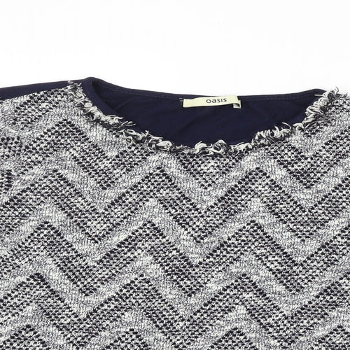Oasis  Womens Blue Geometric  Basic T-Shirt Size S