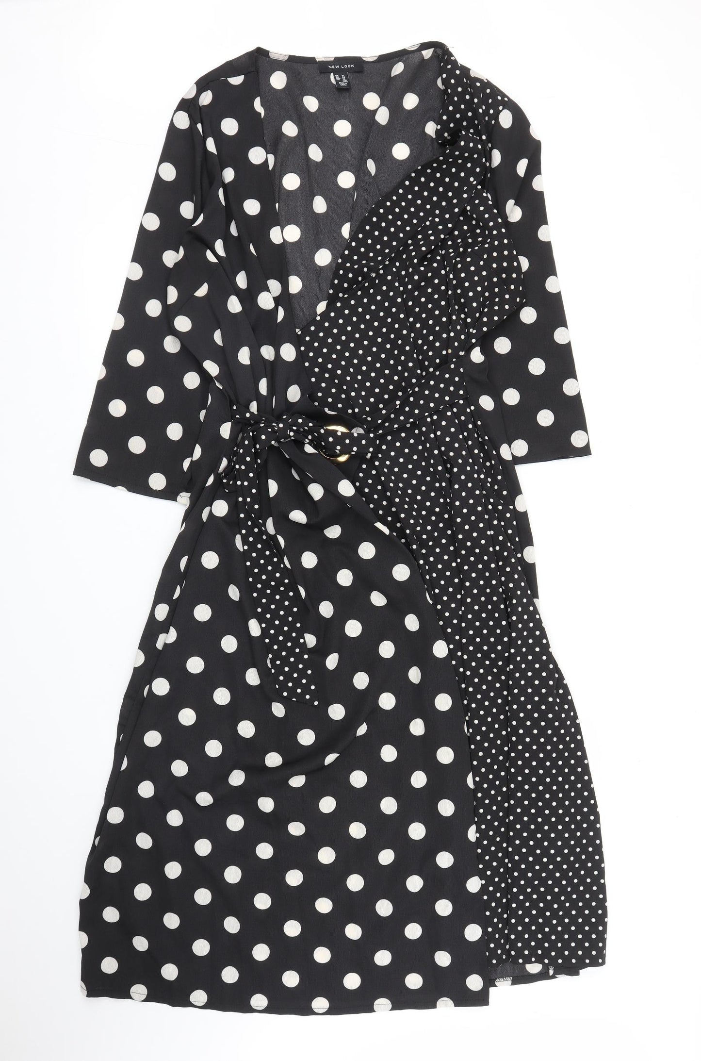 New Look Womens Black Polka Dot  Wrap Dress  Size 16