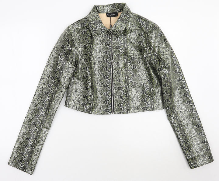 PRETTYLITTLETHING Womens Green Animal Print Jacket Coat Size 6