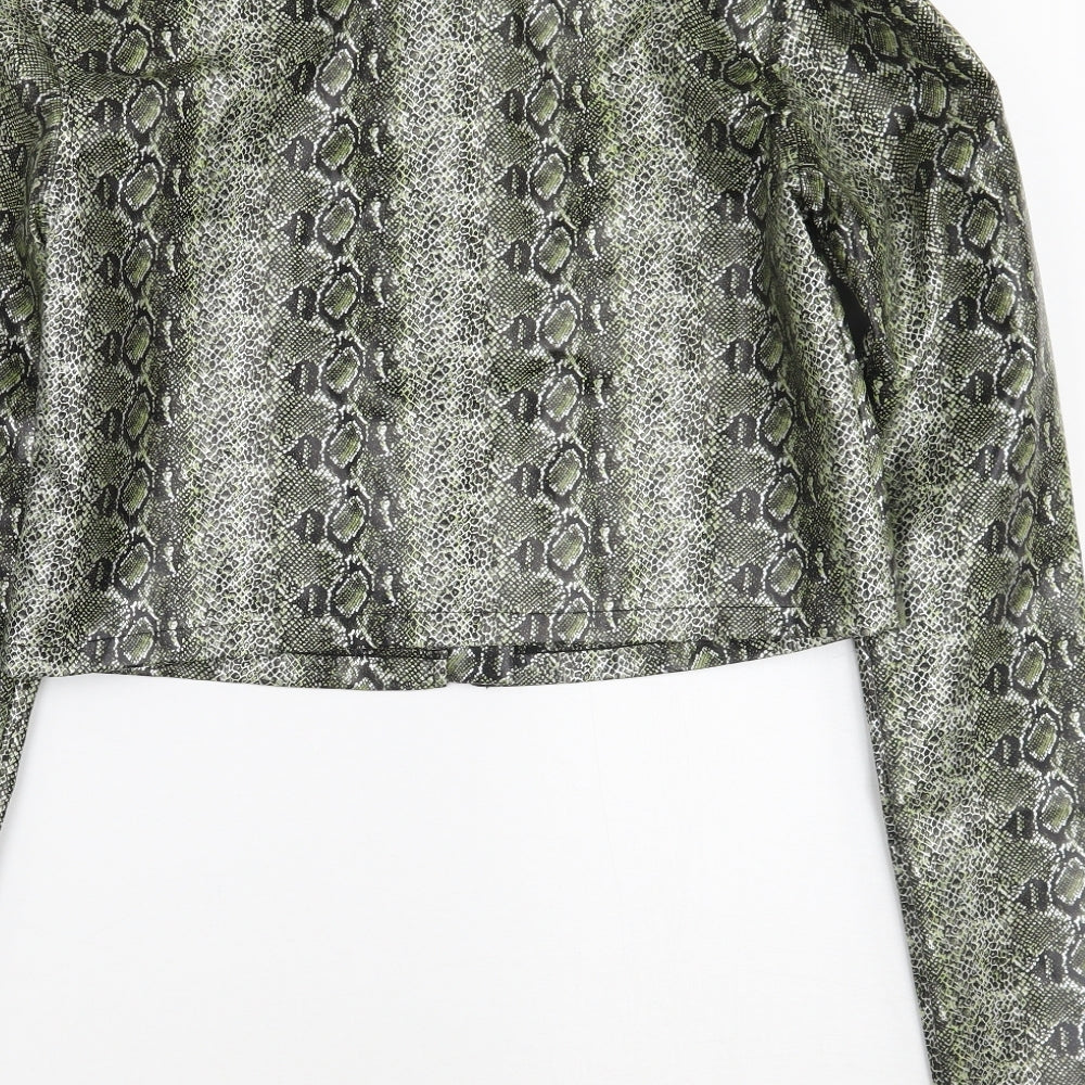 PRETTYLITTLETHING Womens Green Animal Print  Jacket Coat Size 6