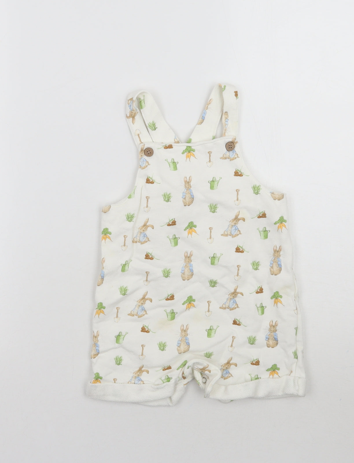 Nutmeg Baby White Animal Print  Dungaree One-Piece Size 12-18 Months  - Peter rabbit