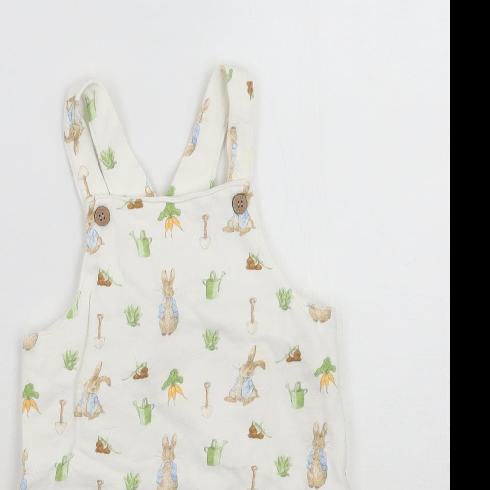 Nutmeg Baby White Animal Print  Dungaree One-Piece Size 12-18 Months  - Peter rabbit