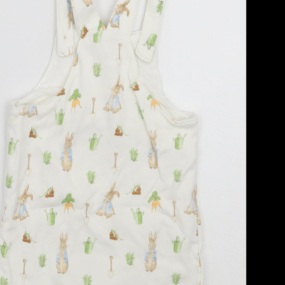 Nutmeg Baby White Animal Print  Dungaree One-Piece Size 12-18 Months  - Peter rabbit