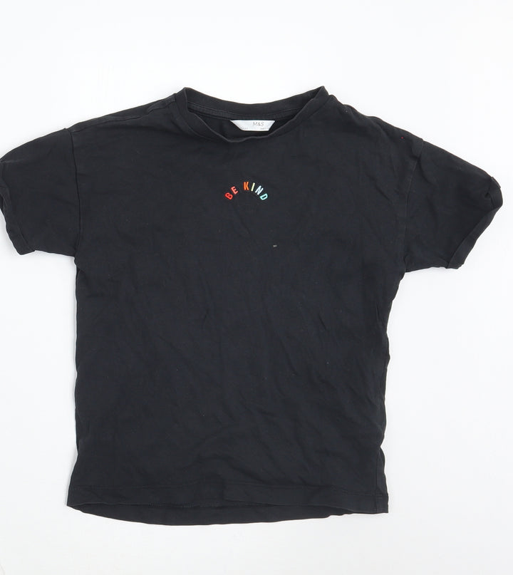 Marks and Spencer Girls Black Basic T-Shirt Size 7-8 Years