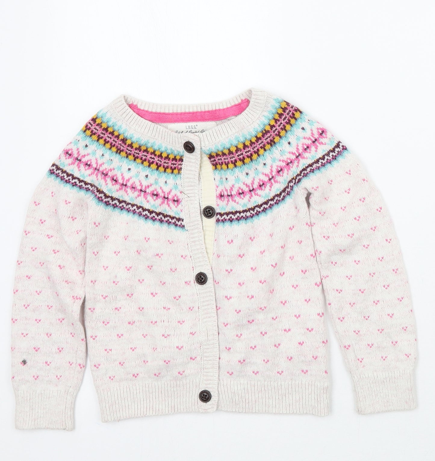 H&M Girls White Geometric  Cardigan Jumper Size 5 Years
