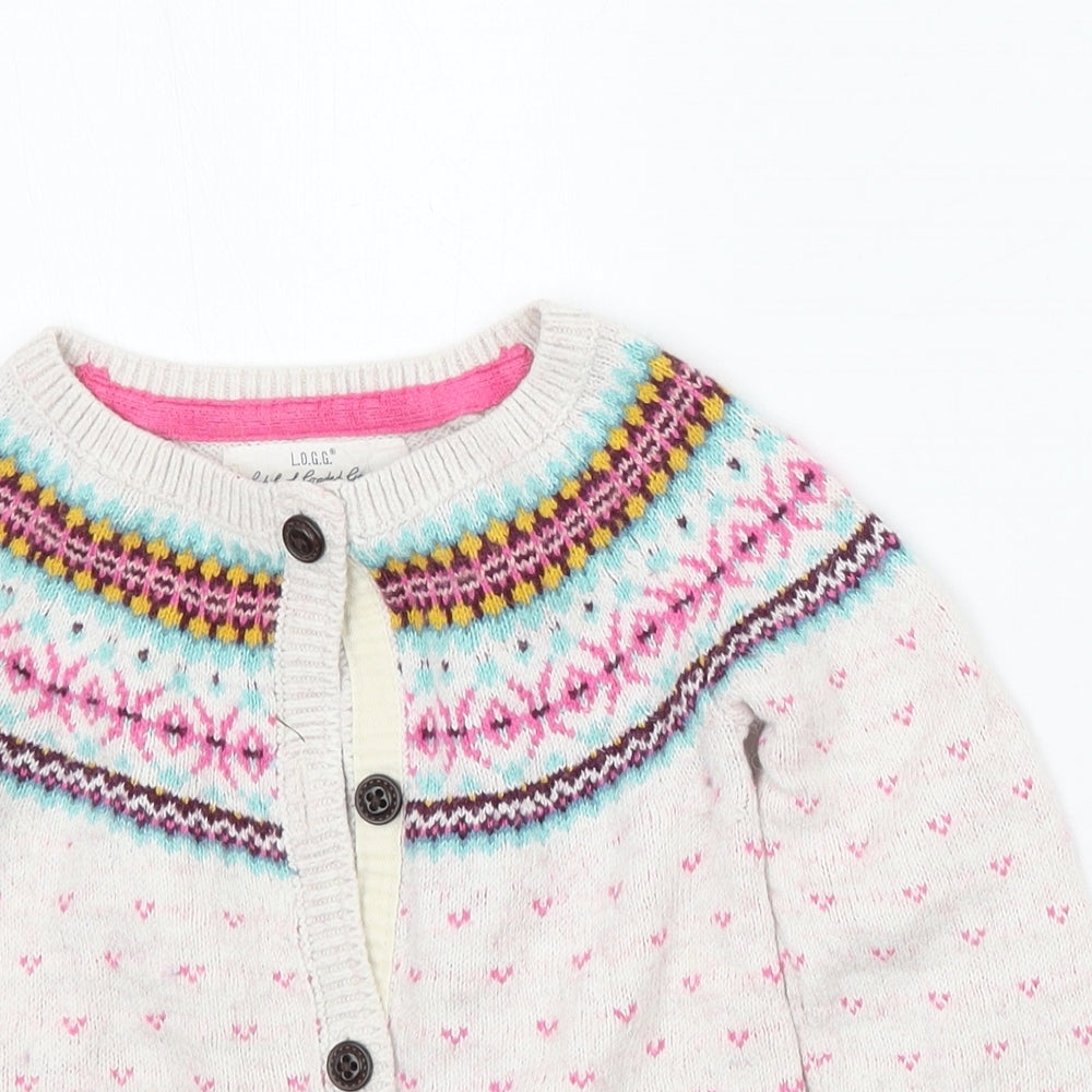 H&M Girls White Geometric  Cardigan Jumper Size 5 Years