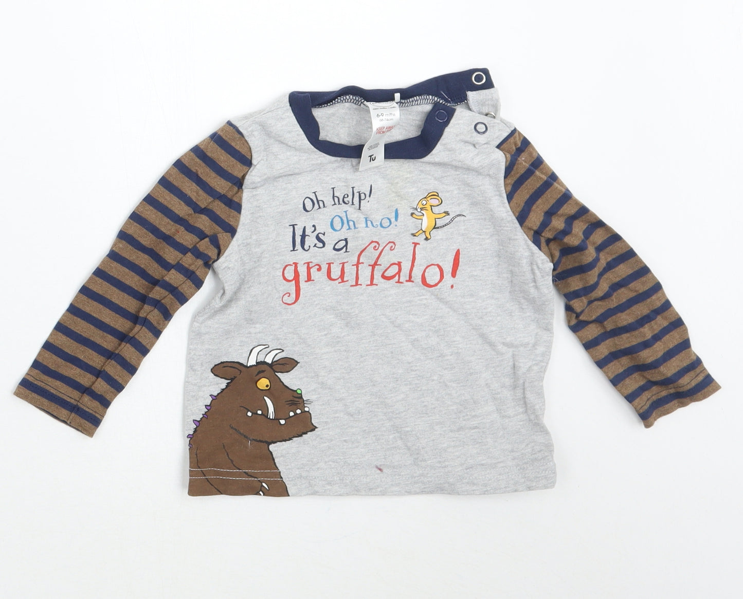 TU Boys Grey Striped  Basic T-Shirt Size 6-9 Months  - The Gruffalo